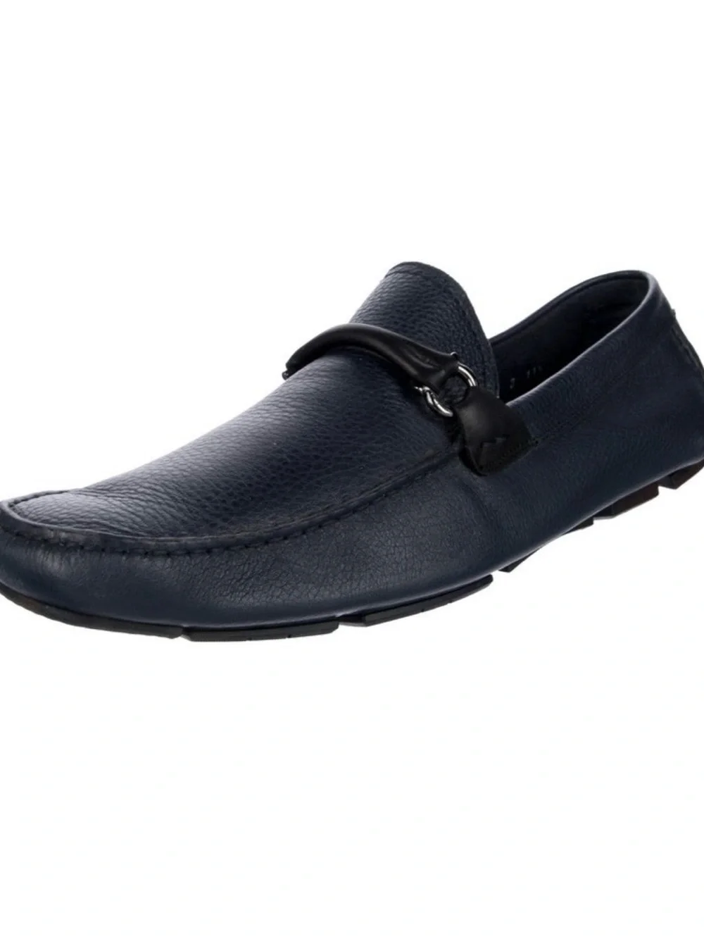 Salvatore Ferragamo Navy Gancini Logo Leather Drivers